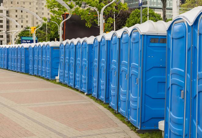 Seasonal porta potty units set up at a Plattsburgh, New York venue